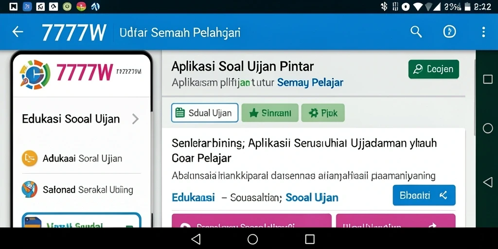 Antarmuka aplikasi 7777W dengan fitur soal ujian menarik.