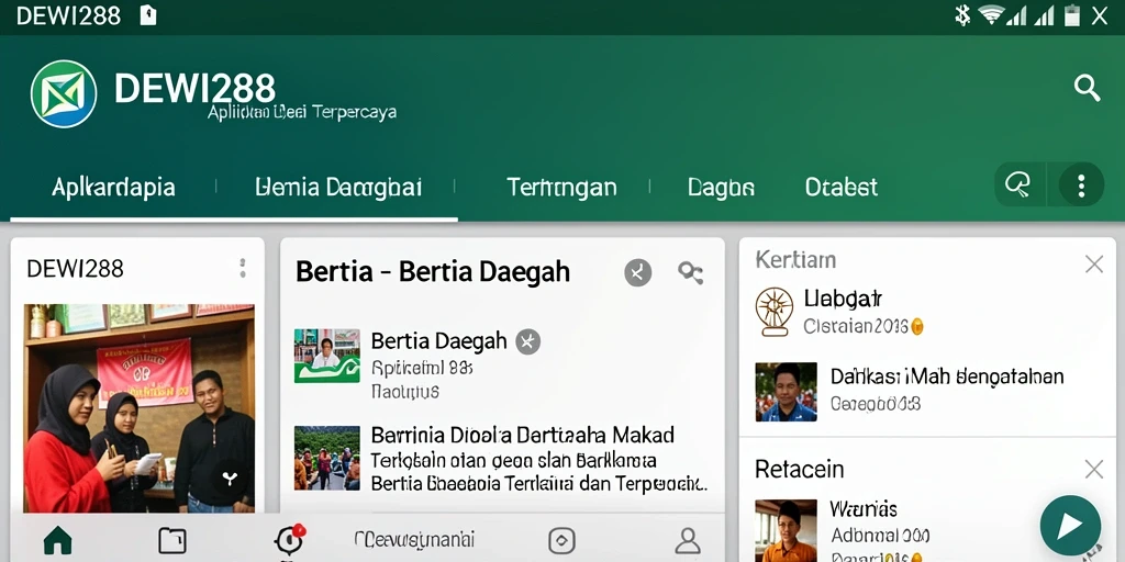 Tampilan antarmuka aplikasi DEWI288 dengan berita daerah terkini.