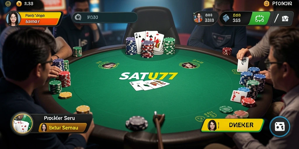 Tampilan antarmuka SATU77 yang menarik dan interaktif dalam permainan Poker.