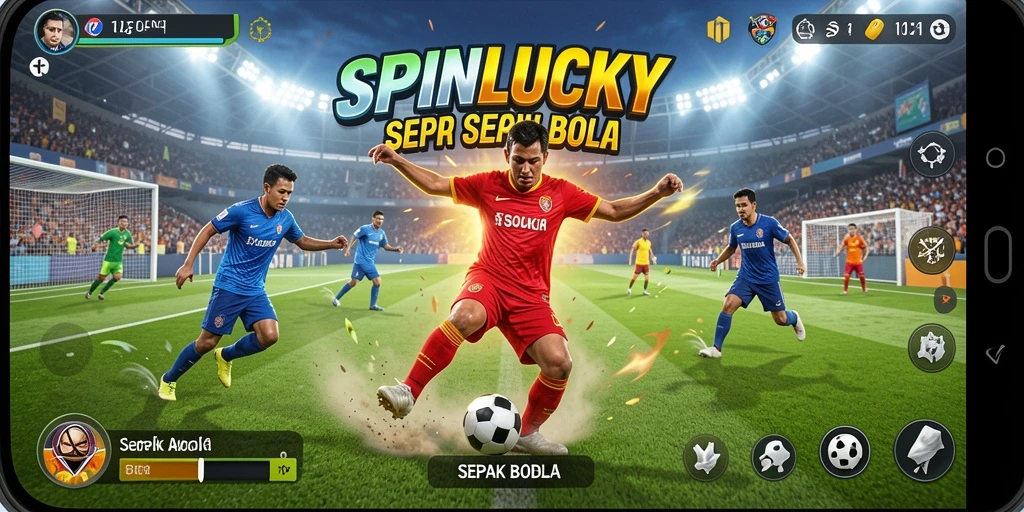 Tampilan antarmuka SPINLUCKY dengan nuansa sepak bola yang dinamis.